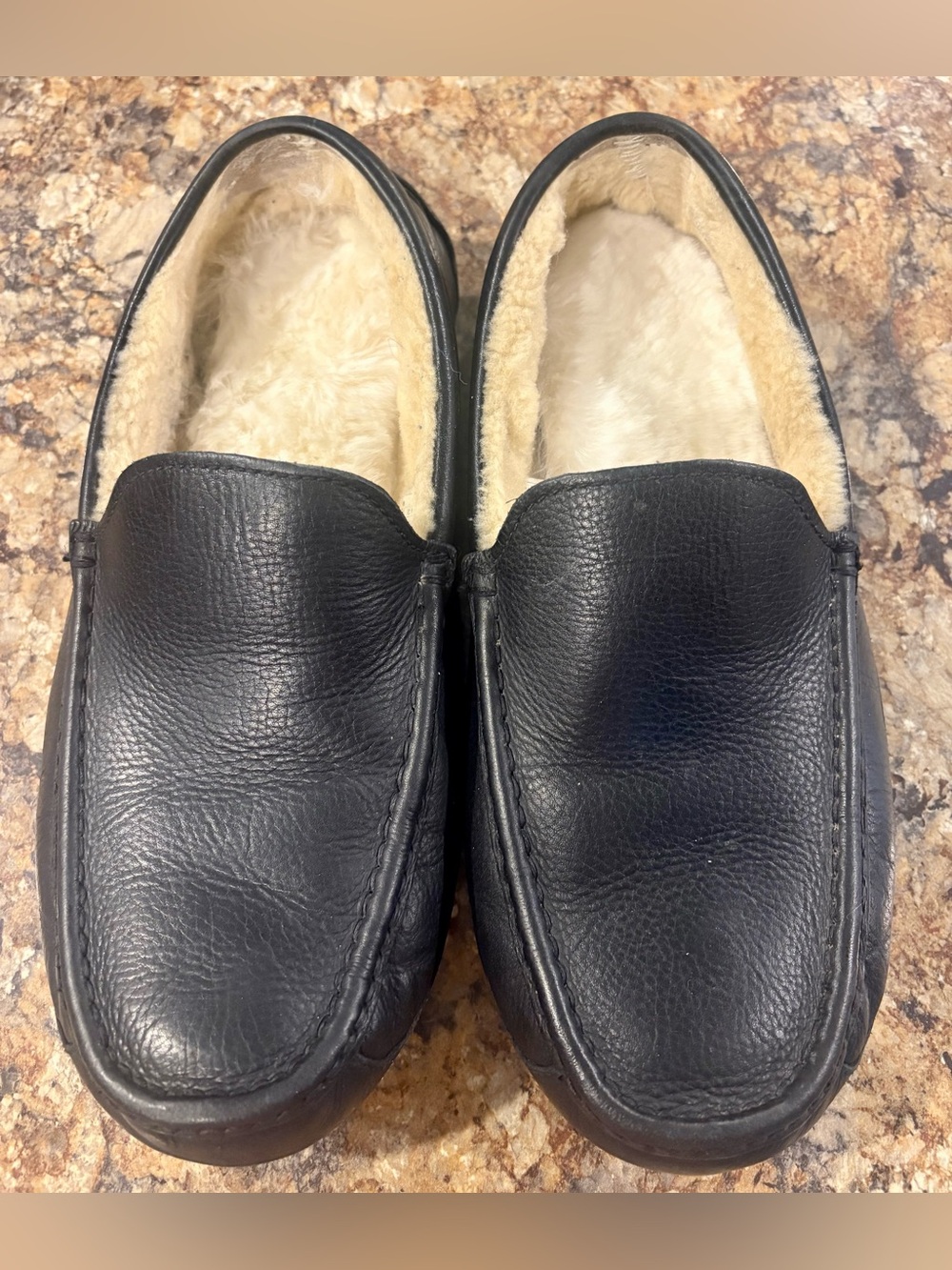 UGG Black Leather Shearling-Lined Men's Slip-On Moccasins